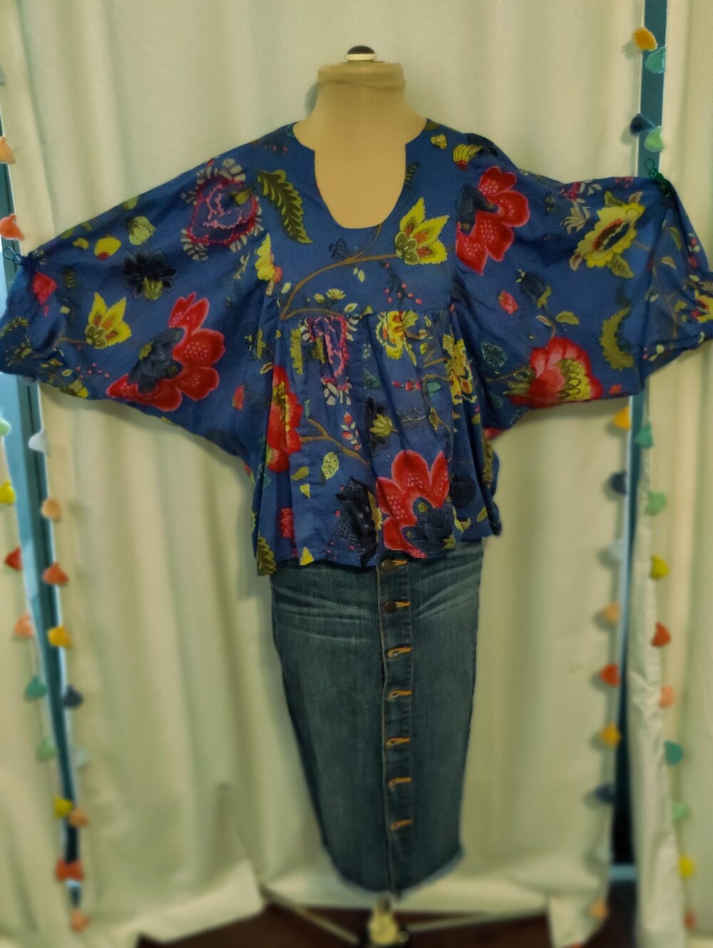 Dolma Babydoll big floral Paperthin Angel Sleeve Pop Over Top Cropped Cotton S